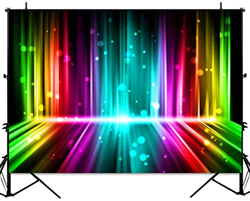 Sensfun Let's Glow Party Backdrop Music Disco Dance Rainbow Neon Photography Background Birthday Newborn Photo Studio Vinyl Banner Photoshoot Prop Cake Table Decor 10x7FT by sensfun - Image 2