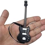 RYUJNDK Miniature Guitar Model Guitar Musical Instrument with Detachable Strap Guitar Ornament Small Ornaments Guitar Dollhouses Display (Black)