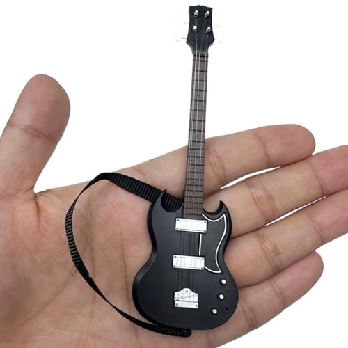 RYUJNDK Miniature Guitar Model Guitar Musical Instrument with Detachable Strap Guitar Ornament Small Ornaments Guitar Dollhouses Display (Black)
