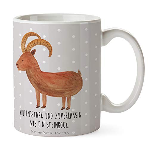Mr. & Mrs. Panda Kaffeetasse, Frühstück, Tasse Sternzeichen Steinbock mit Spruch - Farbe Grau Pastell