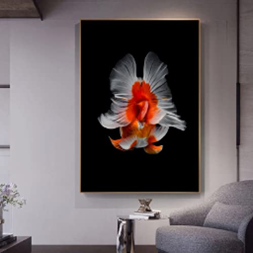 Toile poisson rouge 80x110cm peinture abstraite moderne sans cadre