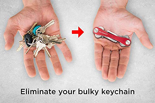 Keysmart - Compact Key Holder And Keychain Organizer (Up To 8 Keys, Red) Bundle Compact Key Holder Add-On Accessory - Stainless Steel Quick Disconnect Clip #TOP1
