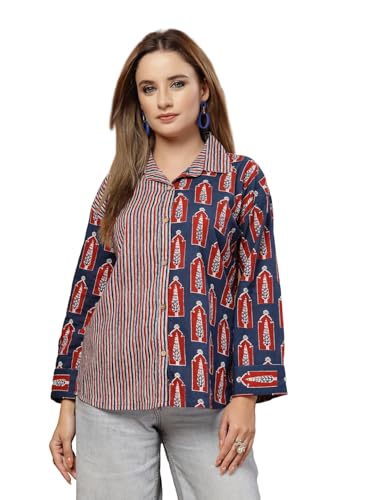 Image of Stylum Women's Indigo Ethnic Printed Cotton Short Kurti
