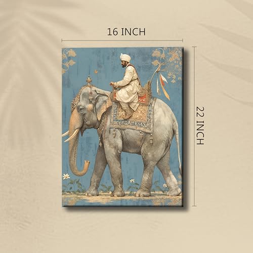 Image of PAINTINGMANTRA Digital Indian Art Man Riding Elephant Wall Decor Print Multicolor | Canvas Painting Stretched on Wood | Suits For Living Room, Bedroom, Hallways (16x22 Inch)