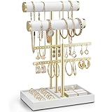 Vlando Organizador de collares de 3 niveles con bandeja, color blanco