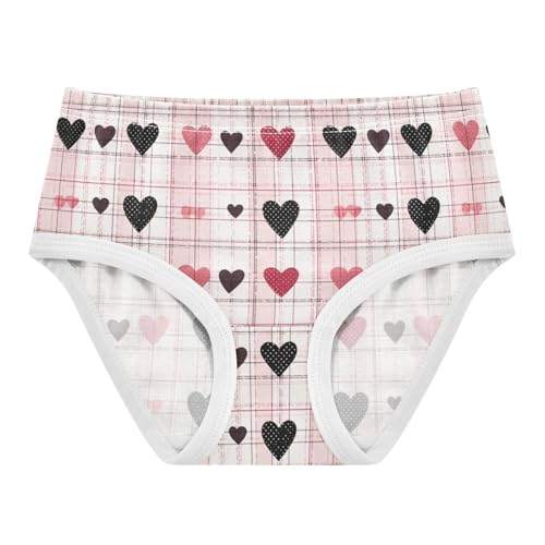 ZZKKO Red Black Love Heart and Plaid Girls Underwear Toddler Panties for Girls Comfort Brief Size 2T-8Y