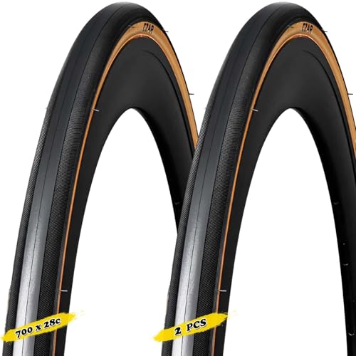 2PC 700/28c Neumático Clincher con 700-28c 60TPI 120PSI Resistente a Pinchazos Desgaste Resistente Lateral Marrón 700 28c Neumático para Bicicleta de Carretera