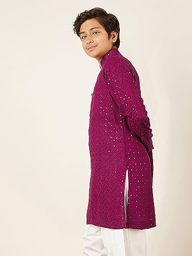 Image of AJ DEZINES Chikankari Kurta For Boys- Ethnic Wear | Embroidery Chikankari Sequined | Traditional & Festive Outfit | Cotton Stylish Boys Kurta | Perfect For Wedding & Family Function