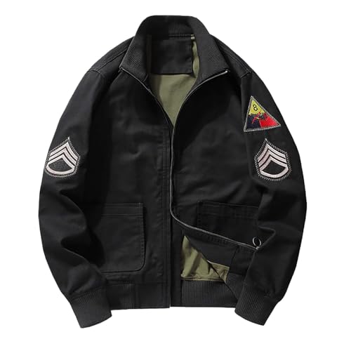 Munweiyu Chaqueta militar vintage para hombre, chaqueta bomber, uniforme del ejército, chaqueta de entretiempo, cuello alto, chaqueta de aviador, chaqueta bombardero, multibolsillos, chaqueta de campo