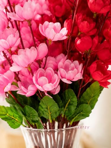 Image of ARTSY Artificial Flowers Bunch for Decoration Cherry Blossom, Ideal for vase, Home, Office Decor, Gifts, Craft, Artificial Plants for Decoration, Without vase, Pink Maroon, Combo, 2 Pieces
