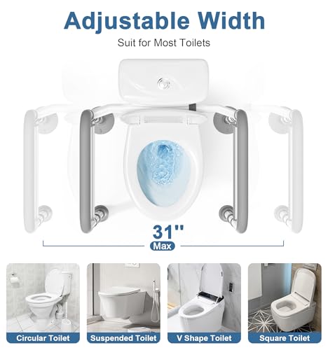 Toilet Safety Rails for Seniors, FSA HSA Eligible Adjustable Toilet Safety Frame with Handles for Elderly and Disabled, 350LBS Foldable Handicap Toilet Assistance Rail Fits Most Toilets, Gray