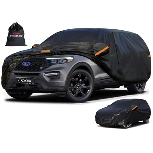 Kayme 7 Layers SUV Car Cover Custom Fit for Ford Explorer (2006-2025) Waterproof All Weather for Automobiles,Outdoor Full Cover Rain Sun UV Protection.Black Custom Fit Ford Explorer PE-Black