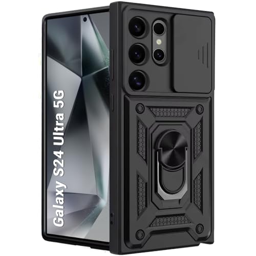 Image of TheGiftKart Tough Armor Bumper Back Cover Case for Samsung Galaxy S24 Ultra 5G | Sliding Camera Cover, KickStand & Ring Holder | 360 Degree Protection Back Case for Samsung S24 Ultra (PC & TPU, Black)