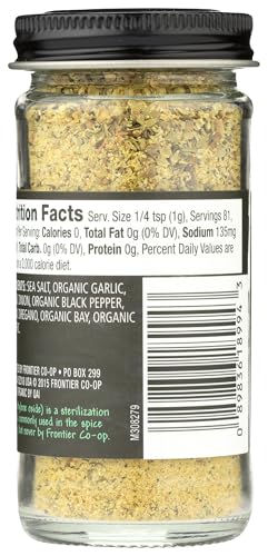 Image of Frontier Co-op Organic Adobo Seasoning, Sea Salt with Organic Garlic, Onion, Black Pepper, Oregano, Bay Leaf, Turmeric | 2.86 Ounce (Pack of 1)