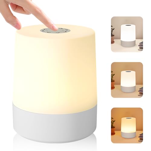 Lampara de Mesita de Noche Tactil Regulable, Mini Lampara Mesita Noche para Niños con 3 Modos, Luz Nocturna Lampara Mesa LED con Función de Memoria y Atenuación Continua, para Dormitorio Salón