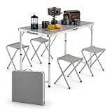 TIENDA EURASIA – Conjunto Mesa Plegable de Camping con 4 Sillas | 120x60x70 cm | Estructura de Aluminio | Altura Ajustable | Portátil y Ligero | Ideal para Jardín, Terraza y Exterior | Color Gris
