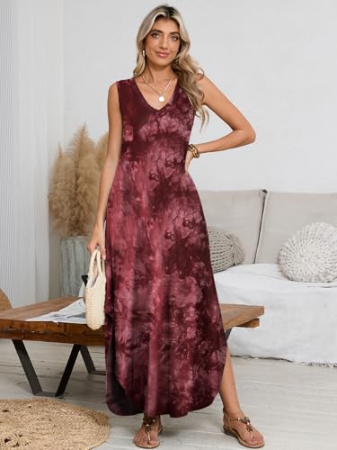 Image of BELAROI Womens Plus Size Maxi Dress Sundress Summer Casual Sleeveless V Neck Pockets Beach Swimsuit Coverup Loose