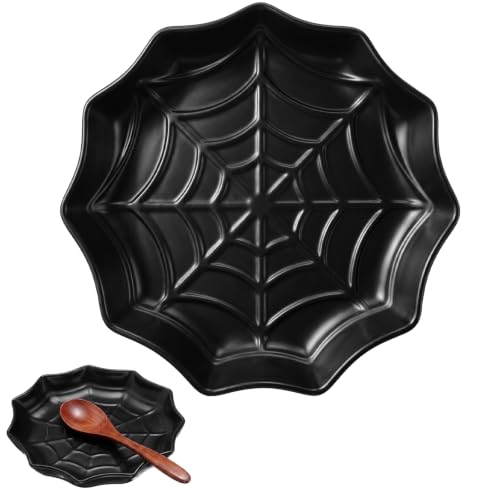 Domensi Spiderweb Spoon Rest for Stove Top, Black Gothic Ceramic Spoon Holder for Kitchen Counter, Decorative Halloween Kitchen Decorations Accessories for Counter Utensil Spatula Ladle Tong