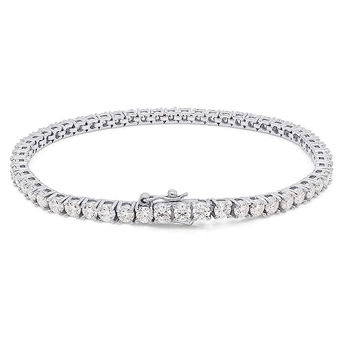 Savearth Diamonds Round Cut Lab Created Moissanite Diamond 4Mm Width Tennis Chain Bracelet In 14K White Gold Over Sterling Silver Jewelry (G-H Color, Vvs1 Clarity, 9.75 Ct) 7" Long #TOP2