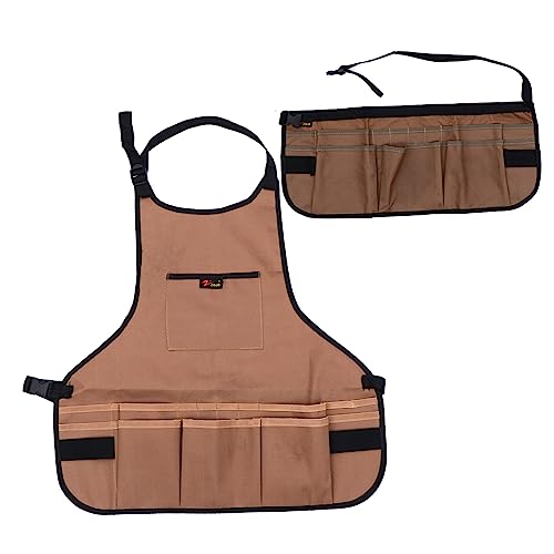 DEARMAMY 2 Piezas Delantal De Herramientas De Jardín Oxford Delantal De Cocina Bolsa De Cosecha Cosecha Exterior Overoles Para Hombres Tela Oxford 600d Khaki