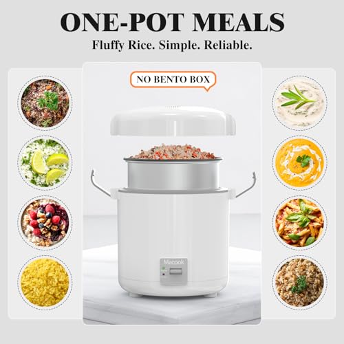 Rice Cooker Small 1-1.5 Cups Uncooked(3 Cups Cooked), Mini Rice Cooker with Removable Nonstick Pot, One Touch&Keep Warm Function, Travel Rice Cooker for Soup Grain Oatmeal Veggie, White - Thumbnail 2