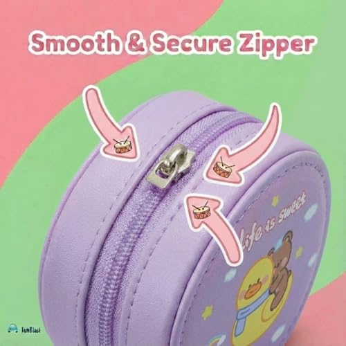 Image of FunBlast Round Coin Pouch for Kids - Cute Cartoon Design Mini Purse, Multipurpose Coins Pouch, Small Zipper Wallet for Kids & Girls, Kawaii Coin Bag (PurpleRandom)