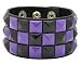 Purple/Black Checkered Studded Black Leather Bracelet