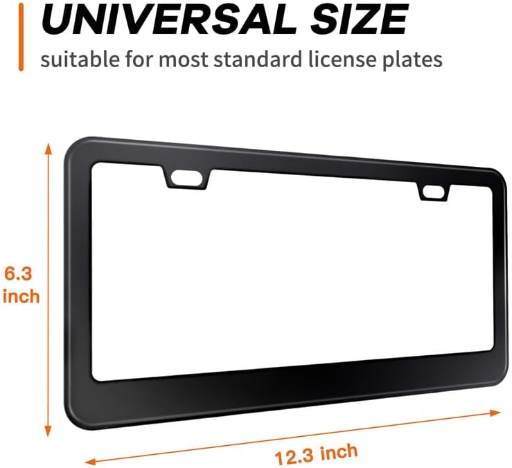 Miniatura 6 de HOTOR Marcos negros para matrícula, paquete de 2, soportes de matrícula de acero inoxidable inoxidables, kit de montaje de placa frontal bien