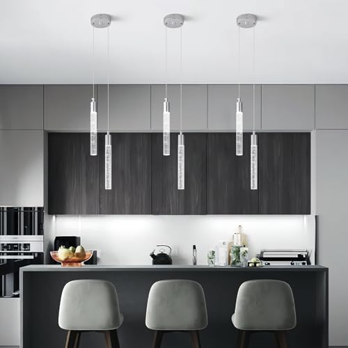 Image of Modern Light Fixture Kitchen Island Pendant Light Dimmable LED Chrome Pendant Lights Mini Crystal Pendant Lighting for Bedroom Dining Room Living Room(2-Light )