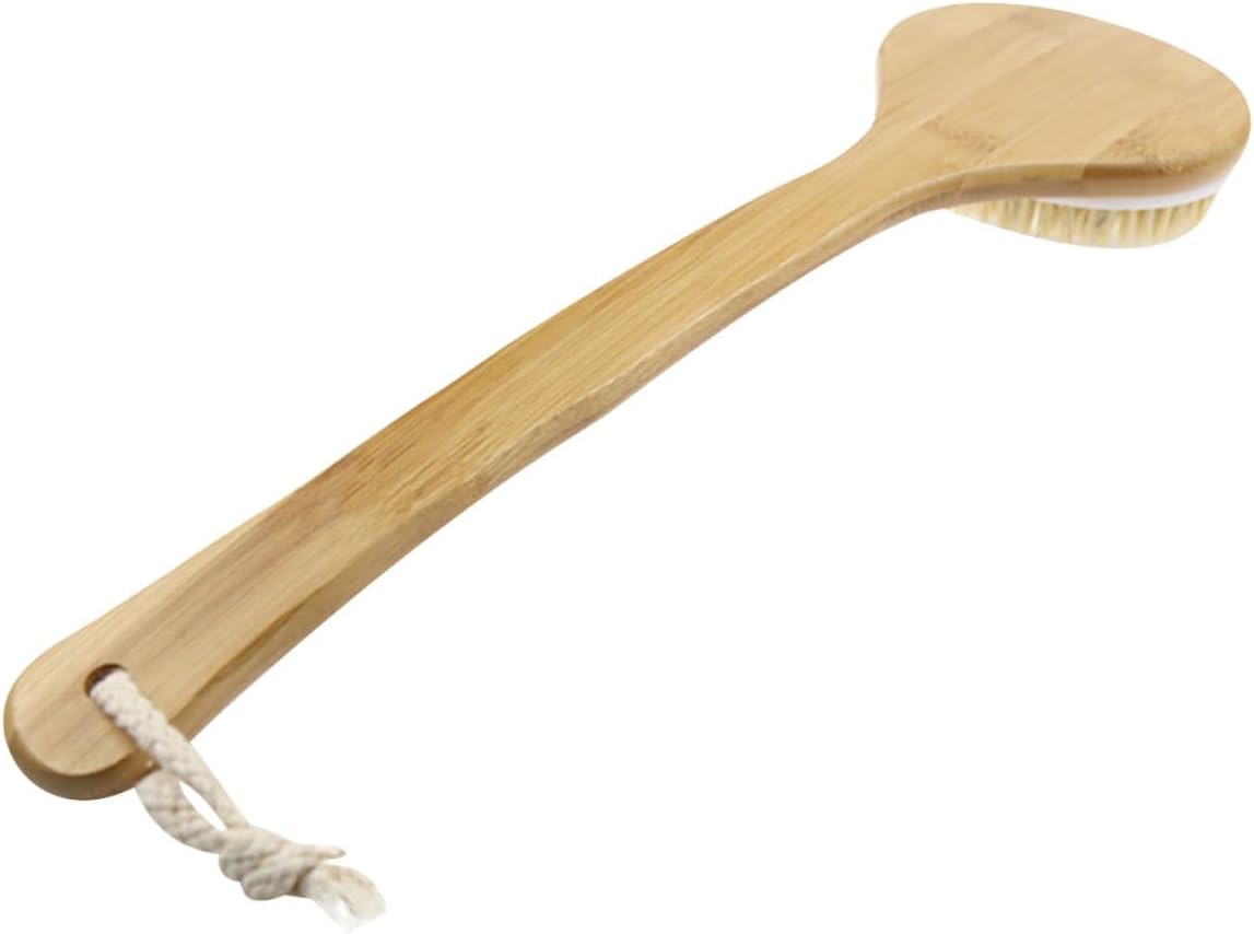 NOLITOY Curved Long Handle Bath Brush Bristle Massage Scrubber 40cm Non-Slip Body Brush for Shower and Wet Dry Use