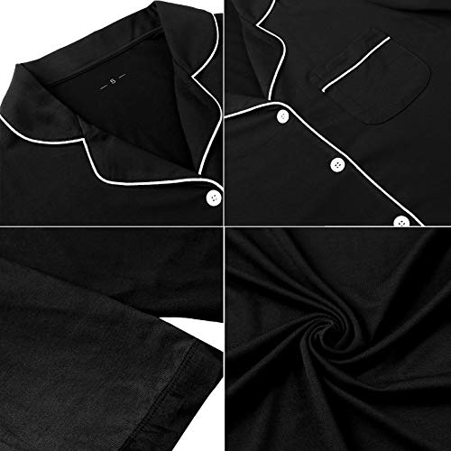 Samring Sleepwear Women Button Front Housecoats Cotton Dusters Short Sleeve House Dress Black S #TOP4