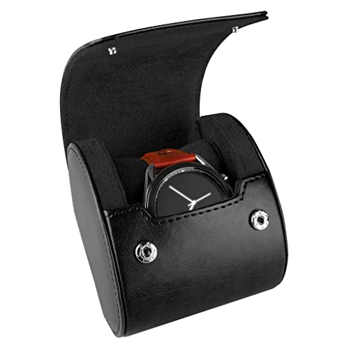 Image of BARTON WATCH BANDS, Watch Roll - Black Recycled Leather Watch Travel Case & Watch Band Storage - 1 Watch Case