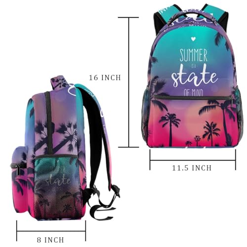Sac à dos d'école imprimé palmier multicolore 29.4x20x40cm