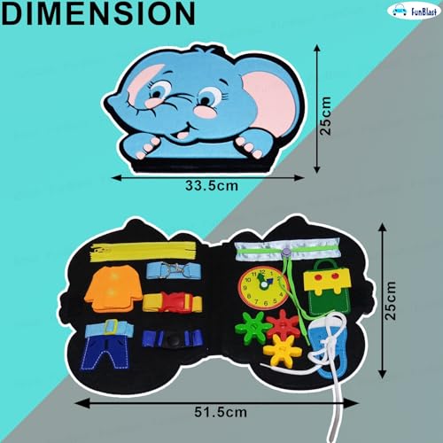 Image of FunBlast Busy Book for Toddlers Binder Board - Montessori Busy Board for Kids, Cartoon Design Learning Activity Toy for Toddlers, Educational & Early Learning Toys for Kids, Toddler (Elephant)