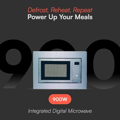 Cookology BIM25LWO Integrated Microwave and Grill in Silver - Compact 25 Litre Capacity - 900W - Built-in Microwave 60cm - 10 Auto Cooking Presets - Child Lock - Image 2