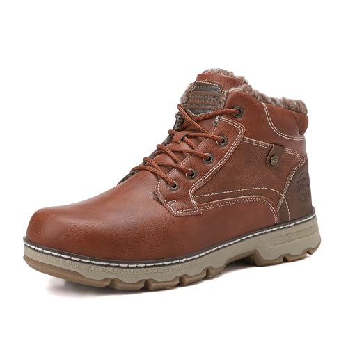 Imagen de ARRIGO BELLO Botas Hombre Invierno Zapatos de Nieve Botines Cuero Cálido Trekking Boots Antideslizante Marrón 42