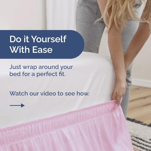 Image of Bed Skirt - Wrap Around Dust Ruffle Bed Frame Cover with Easy Fit Elastic Strap, Double Size 12 Inch Inch Drop, Microfiber Pleated, Machine Washable |Light Pink, (72inchx72inch)