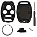 Key Fob Shell Fits Honda 2003-2012 Accord / 2006-2013 Civic EX / 2009-2015 Pilot /2005-2006 CR-V Keyless Entry Remote Case Car Key Cover Accessories with Screwdriver & Keyring (3+1 Button, Black)