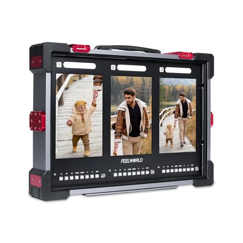Image of FEELWORLD PS101 Triple 10.1-inch Vertical Display 1000nit Director Broadcast Carry-on Monitor with High Brightness Waveform 3D LUT HDR Portable Protective Case for Short Drama