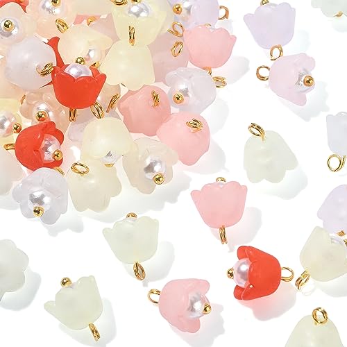 LiQunSweet 200 Pcs Transparent Acrylic Tulip Flower Charms for Bracelet Necklace Earrings Keychain Craft DIY