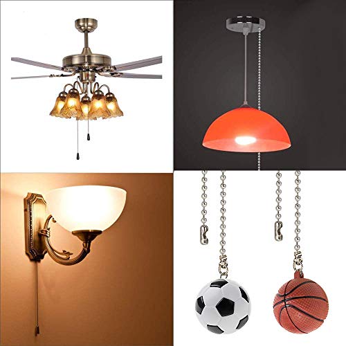 Image of Ceiling Fan Chain Pulls Decorative Extension 12 Inches Football and Basketball Extender Ornaments Pendant Fan Pulls Set for Ceiling Light Lamp Fan Chain(Nickel)