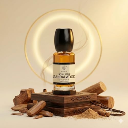 Image of ROZELLA Sandal Wood Authentic Attar for Men and Women | Creamy Woody Aroma Perfume Oil | Traditional Fragrance Blend | Non Alcoholic Long Lasting Fragrance Attar | 3 ml