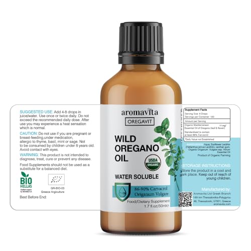 Water Soluble Wild Oregano Oil Organic Liquid Drops–Oil of Oregano for Digestive and Immune Support, Respiratory Health - Oregano Oil Drops for Mouth-for Healthy Gums and Sore Throats 1.7 fl.Oz/50ml - 2