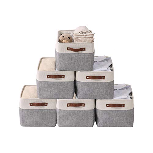 Image of DECOMOMO Storage Baskets for Shelves - Fabric Closet Organizers and Storage Bins, Perfect Baskets for Organizing Closet Toys Nursery (Grey and White, Large - 6 Pack)