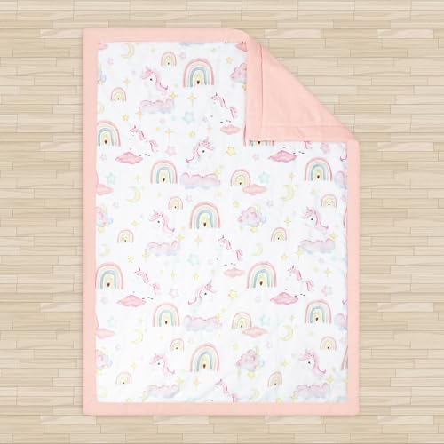 Image of Pea Pod Muslin Toddler Bedding Set 3-Piece - Soft Breathable Crib Bedding with Fitted Sheet, Quilt & Pillowcase for Infant & Kids Bed | Machine Washable Nursery Bed Set, Unicorn Rainbow