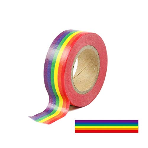 Exasinine 0.6 Inches x 11 Yards Rainbow Color Washi Tape Masking Tape DIY Decorative Tapes, 10 Rolls (Horizontal Pattern)