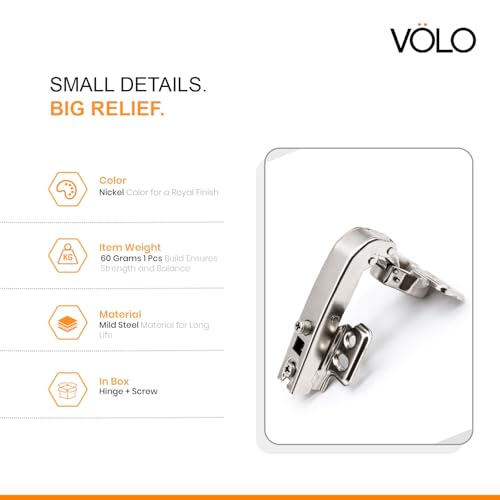Image of VOLO Kitchen Corner Concealed Hinge with Screws - Full Overlay Concealed Cabinet Hinge for Modern Kitchens, Smooth Operation, Easy Access, Maximize Storage Space (90 Blind Corner 2D | Normal)