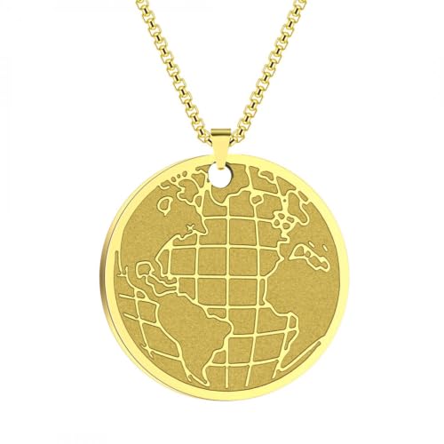 Collier globe terrestre vintage en pendentif pour femme avec chaîne élégante