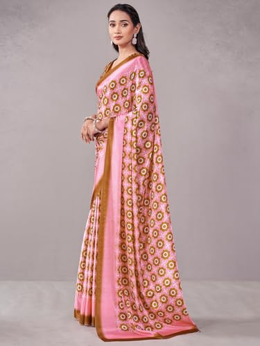 Image of Satrani Women's Chinnon Printed Saree with Unstitched Blouse Piece