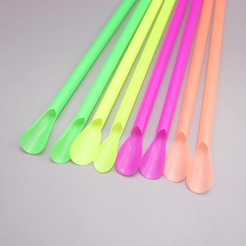50 pitillos desechables con cuchara multicolor miniatura 4
